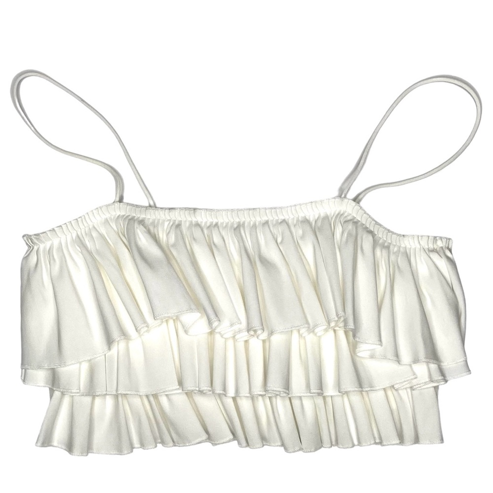 ZARA White Tiered Ruffle Crop Top